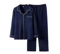 Pigiama da uomo, set da 2 pezzi, in pile, per la casa e la stagione fredda (blu navy, XL)