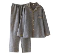 Pigiama da Uomo Set Pigiama Morbido a Maniche Lunghe per Uomo Button Down Pigiama da Notte Pigiama Set da Salotto con Tasche,Grigio,XL
