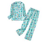 Pigiama di grandi dimensioni, set di biancheria da notte sexy da donna a maniche lunghe con risvolto pigiama casual stampato con camicia con bottoni e pantaloni larghi comodi da babydoll Sleepwear