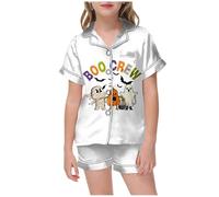 Pigiama di Halloween 2025 per Bambini Divertente Stampa Fantasma Costume Abiti Casual Adolescenti Semplice e Morbido Camicia Pantaloni Set Abbinato Comodo, Traspirante dai 3 ai 13 Anni