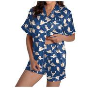 Pigiama di Halloween da donna in raso di seta abbottonata camicia e pantaloncini pigiama set 2 pezzi Loungewear stampa zucca manica corta indumenti da notte per tutti i giorni leggero e traspirante