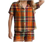 Pigiama di Halloween da donna in raso di seta abbottonata camicia e pantaloncini pigiama set 2 pezzi Loungewear stampa zucca manica corta indumenti da notte per tutti i giorni leggero e traspirante