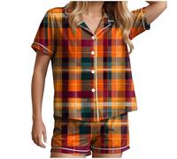 Pigiama di Halloween da donna in raso di seta abbottonata camicia e pantaloncini pigiama set 2 pezzi Loungewear stampa zucca manica corta indumenti da notte per tutti i giorni leggero e traspirante
