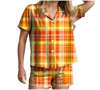 Pigiama di Halloween da donna in raso di seta abbottonata camicia e pantaloncini pigiama set 2 pezzi Loungewear stampa zucca manica corta indumenti da notte per tutti i giorni leggero e traspirante