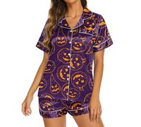 Pigiama di Halloween Donne Grafica Fibra di Poliestere Indumenti Da Notte Giù Pantaloncini Manica Corta Pigiama Set Costume Da Bagno Donna Bikini Set, Viola, L