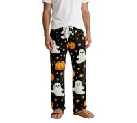 Pigiama di Halloween per gli Uomini Oversize Leggero Sonno Pantalone Cranio Elastico in Vita Classico Autunno Strega Stampato Pigiama Pantaloni Vacanza Uomini Homewear, Nero , XL