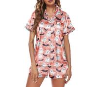 Pigiama di Halloween per le donne carino fantasma zucca fantasma stampa festiva Pj set morbido comodo due pezzi set pigiama a maniche corte button down top e pantaloncini vestito da donna loungewear