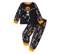 Pigiama di Halloween per ragazzi con stampa di scheletro di zucca, vestito in due pezzi, comodo, per notti festive e celebrazioni di festa (nero, 5-6 anni)