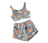 Pigiama di Halloween, set pigiama con gilet spettrale che si illumina al buio, accogliente biancheria da notte in flanella con tema Halloween per andare a letto di compleanno, Grigio, M