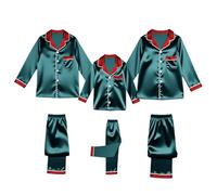 Pigiama di Natale di seta Set di corrispondenza Famiglia di Blocchi di colore del raso Pjs Pantaloni e Button Down Camicie 2025 Vacanze Sleepwear, Marina Militare, 1 mese