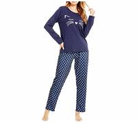 Pigiama Donna 100% Cotone Lungo, Pantaloni Traspiranti, Casual in Due Pezzi per Casa