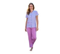 Pigiama donna aperto bottoni tasca cotone Mezza manica pantalone lungo