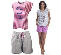 Pigiama Donna Baci di Notte Mezza manica pantalone corto puro cotone Rosa 80221