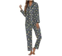 Pigiama Donna Caldo Cotone Pigiami Aperto Davanti Invernale Leggero Pigiami 2 Pezzi con Bottoni Lungo Set Pigiama Manica Lunga Curvy Offerta Camicia da Notte Autunnale Comodo Casual per La Casa z15