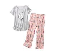 Pigiama Donna Camicetta da Donna a Maniche Corte con Agnello e Pantaloni da casa Sottili Pinocchietto Donna Estivi Pigiama Donna Rosso (Grey, M)
