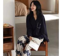 Pigiama Donna Completo Set Pantaloni Maglia Blusa Bottoni Bianco Blu 30554