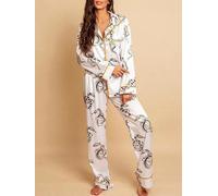 Pigiama donna completo set pantaloni maglia blusa raso satin bianco D048