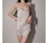 Pigiama Donna Completo Set Pantaloni Maglia Top Bianco Leggero Satin 34681