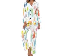 Pigiama Donna Con Bottoni Pantaloni A Tutta Lunghezza Pigiama Donna Leggero Con Stampa Gocce Di Pioggia Arcobaleno Dei Cartoni Animati Due Pezzi Tutte Le Stagioni Taglie Forti Pigiami Da Casa Casual