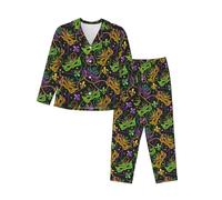 Pigiama Donna con Tasche - Mardi Gras Superficie Confortevole Lungo Set 2 Pigiama Donna, Nero , XL
