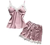 Pigiama Donna Corto Pigiama Sanitario Donna Bretelle da Simili A Biancheria Intima Sexy da Casa Bretelle in Pizzo A Due Pezzi Abito Casa Lungo Cotone Pink L