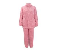 Pigiama Donna Cotone Completo da Donna in Pile Fuzzy con Trama, Manica Lunga, 2 Pezzi, Completo da casa, Maglione, Pantaloni, Pigiama Pigiama Donna Set Pigiama Donna Tartan Flanella (Pink, XXL)