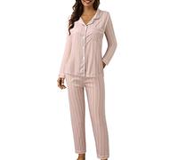 Pigiama Donna Cotone Completo da Pigiama da Pigiama a Maniche Lunghe in Due Pezzi con Stampa Scozzese con Bottoni a Risvolto Casual da Donna Tris Pigiama Famiglia Natale Pyjama Donna Lovable (C, XL)