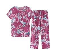 Pigiama Donna Cotone e Lino Elegante Pigiami Set Pigiama Donna Estivo Curvy Set da Donna in Cotone e Lino Stampato Pigiami Donna Scollo Girocollo Con Button e Pantaloni Taglie Forti Casual e Moda