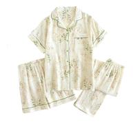 Pigiama Donna Cotone Leggero Corto,Pigiama da Donna A Maniche Corte, Pantaloni Lunghi, 3 Pezzi, Abbigliamento da Notte per La Casa, per Primavera, Estate E Autunno.