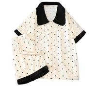 Pigiama Donna Cotone Leggero Pigiama estivo da donna con colletto carino, a pois, con stampa d'amore, set da salotto in seta ghiacciata, manica corta, pantaloni corti, tuta da tempo libero(L)