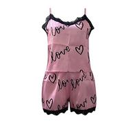 Pigiama Donna Cotone Leggero Set di Vestiti per la casa con Reggicalze in sminuzzata di Ghiaccio da Donna Set Pigiama Stampato con Morbido Pigiama Donna Seta Set Pigiama Raso Seta Donna (Pink, XXXL)
