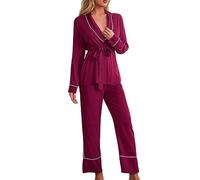 Pigiama Donna Cotone Lungo Invernale Maniche Lunghe Pantaloni Lunghi Sexy Pigiama in Seta Traspiranti Pigiama da Casa Casual in Due Pezzi Pigiama Donna Sensuale