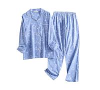 Pigiama Donna Cotone Lungo, Pigiama Donna Bottoni Completo Lunghe con Bottoni O Polsini Modelli Vari Colori a Fiori Morbido E Confortevole Pigiama da Casa per Tutto I’Anno