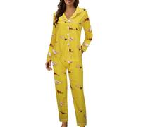 Pigiama Donna Cotone Lungo, Pigiama Donna con Bottoni Davanti con Bottoni Cotone a Maniche Lunghe Pigiami Due Pezzi con Stampa Sciolto Accogliente Pigiama Donna Raso per La Notte