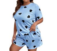 Pigiama Donna Cotone Pigiama Carino da Donna a Maniche Corte con Stampa di Cuori 2 Pie Ce Taglie Forti Tuta Pigiama Pile Donna con Zip Pigiamone Adulto (Blue, XXXL)