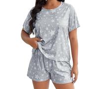 Pigiama Donna Cotone Pigiama Carino da Donna a Maniche Corte con Stampa di Cuori 2 Pie Ce Taglie Forti Tuta Pigiama Pile Donna con Zip Pigiamone Adulto (Grey, XXL)