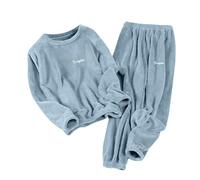 Pigiama Donna Cotone Women's Warm Suit Pajamas for Women Winter Coral Velvet 2024 New Thickened Plus Velvet Large Size Casual Wearable Home Clothes Pigiama Donna Invernale Pigiama (Blue, XXXL)