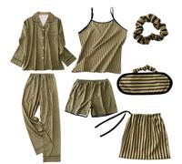 Pigiama Donna Due Pezzi,Pigiama A Sette Pezzi in A Righe in Cotone da Donna Stagioni può Essere Indossato Fuori Casa