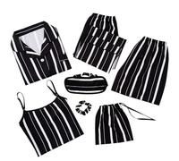 Pigiama Donna Due Pezzi,Pigiama A Sette Pezzi in A Righe in Cotone da Donna Stagioni può Essere Indossato Fuori Casa