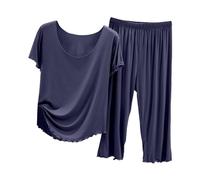 Pigiama Donna Estivo Corto,Camicia da Notte Sciolto Leggero Morbido Tuta Top e Pantaloni Lunghi Abbigliamento per la casa Loungewear Sleepwear Homewear Accogliente Casuale