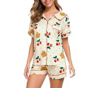 Pigiama Donna Estivo Corto Set Pigiami da Donna Sexy Traspirante Stampa Scollo a V con Bottoni Due Pezzi T Shirts e Pantaloni Completo Leggeri Comodo Pigiami Elegante Pigiama Casual per Casa