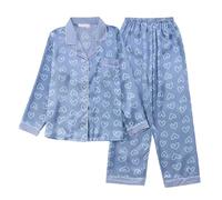 Pigiama Donna Estivo Cotone,Abito Sottile A Maniche Lunghe Primavera E Autunno in Seta Ghiacciata con Pittura A Inchiostro Ad Alto Senso, Abbigliamento per Il Tempo Libero