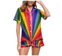 Pigiama Donna Estivo Cotone,Set di Pantaloncini da Donna in Due Pezzi con Stampa A Maniche Corte E Stampa alla Moda