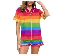 Pigiama Donna Estivo Cotone,Set di Pantaloncini da Donna in Due Pezzi con Stampa A Maniche Corte E Stampa alla Moda