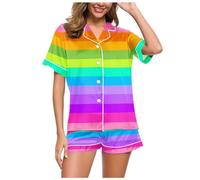 Pigiama Donna Estivo Cotone,Set di Pantaloncini da Donna in Due Pezzi con Stampa A Maniche Corte E Stampa alla Moda