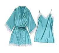 Pigiama Donna Estivo in Raso con Bottoni Lingerie Sexy da 2 Set di Biancheria Intima con Giarrettiera, Vestaglie, Body in Pizzo, Biancheria Intima Vestiti per Casa Donna Pigiama Donna (Green, S)
