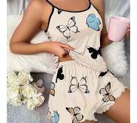 Pigiama donna farfalle elegante da tutti i giorni comodo top e pantaloni corti