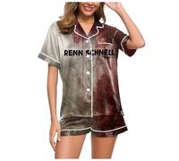 Pigiama Donna Halloween Pigiama Raso di Seta Corto con Stampa Sangue Pigiami Aperti Davanti con Tasche Pigiami Corti con Bottoni Set Due Pezzi con Camicia Manica Corta e Pantaloncini Casa (Red, L)