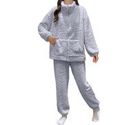 Pigiama Donna Invernale Caldo Cotone - Invernale in Morbida Flanella per Un Comodo Termico a Maniche Lunghe con Elegante Motivo Jacquard Comodo da Due Pezzi per Le Notti Fredde