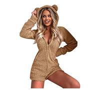 Pigiama Donna Invernale Felpato Pile Caldo Pigiama Intero Sexy Hot con Cerniera Pigiama Corta con Cappuccio Animale Pigiama Set Manica Lunga Scollo V